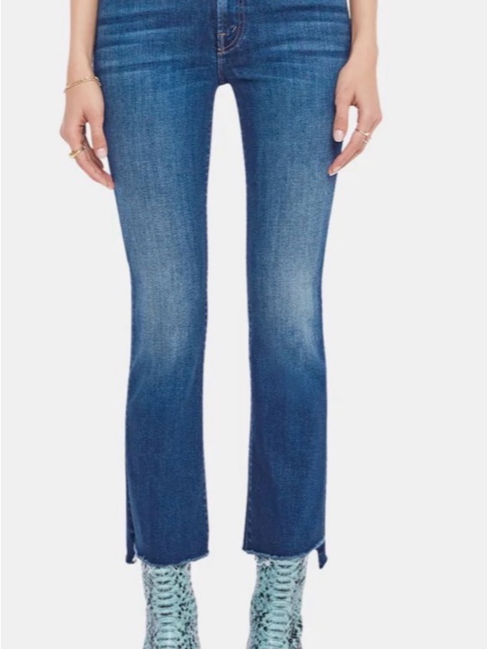 MOTHER Blue Cropped Slim Bootcut Jeans